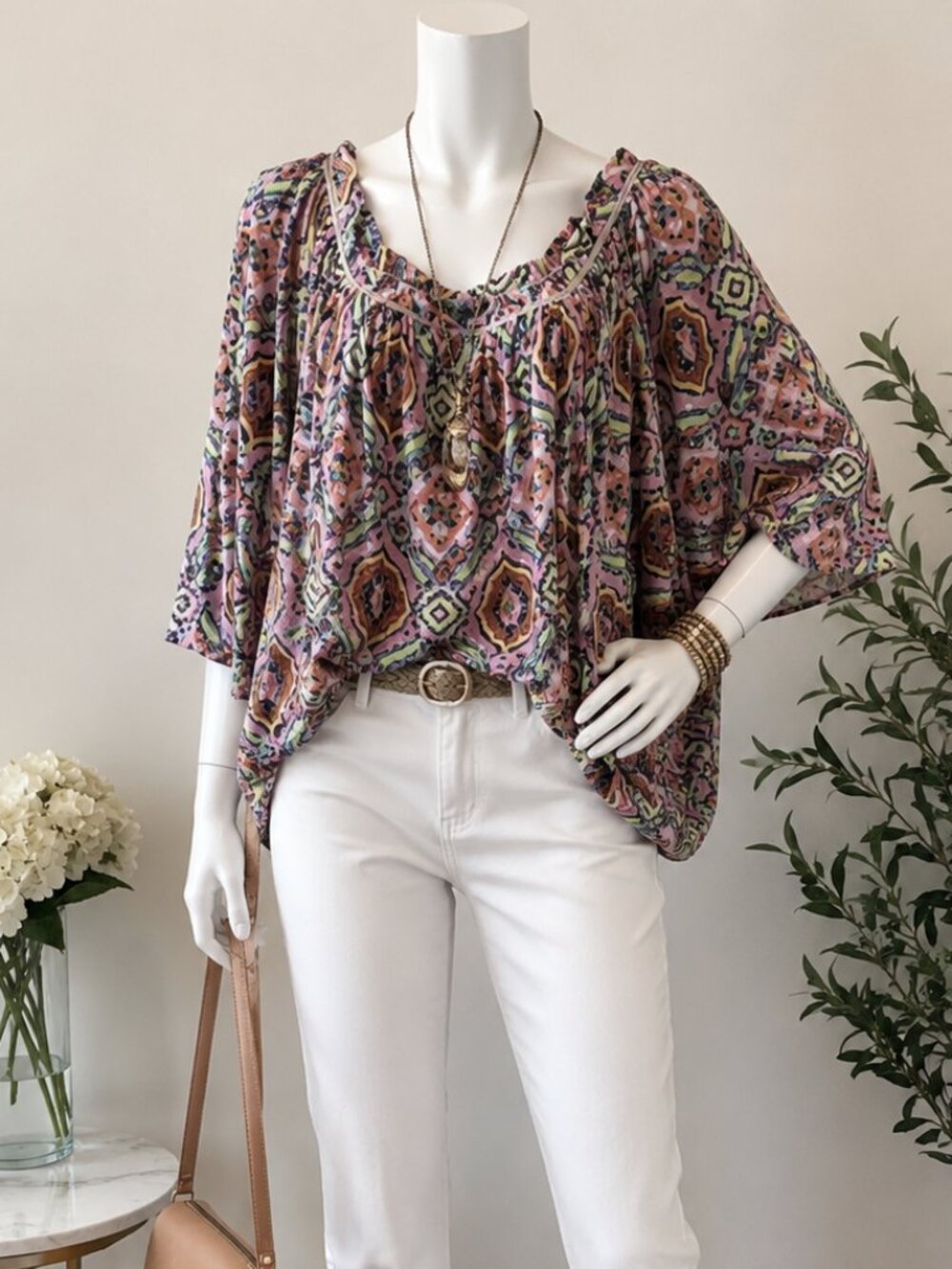 Lane Bryant Boho Geometric Peasant Blouse | Size 14/16 | Never Worn